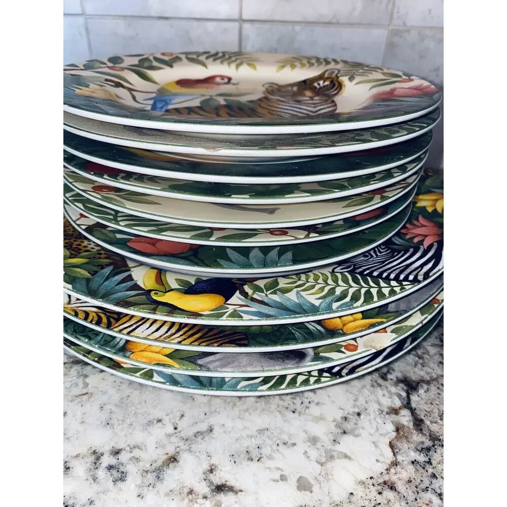 Set of 11 Sakura Jungle Animals Stephanie Stouffer Stoneware Dinner Salad 10
